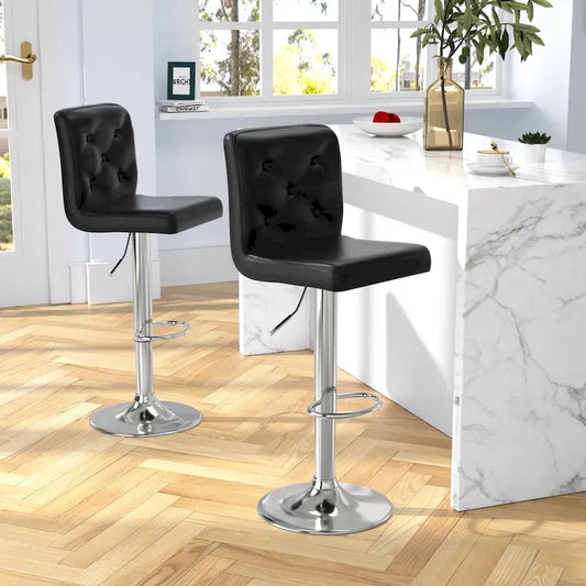Javlergo Bar Stools Set of 2 Adjustable Swivel PU Leather Barstools with Back and Footrest