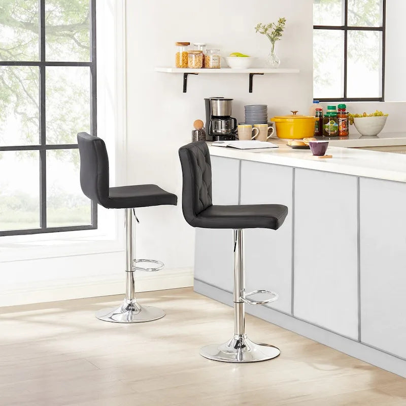 Javlergo Bar Stools Set of 2 Adjustable Swivel PU Leather Barstools with Back and Footrest
