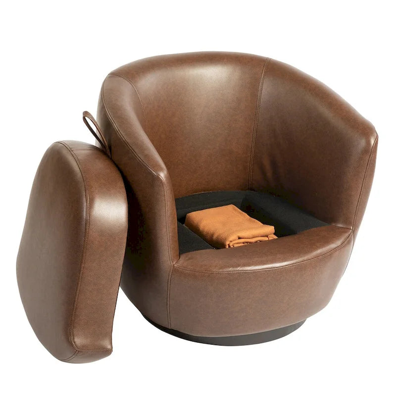 Upholstered Swivel Barrel Armchair with Storage Modern Living Room Side Chair for Bedroom, Office, Reading Spaces- PU