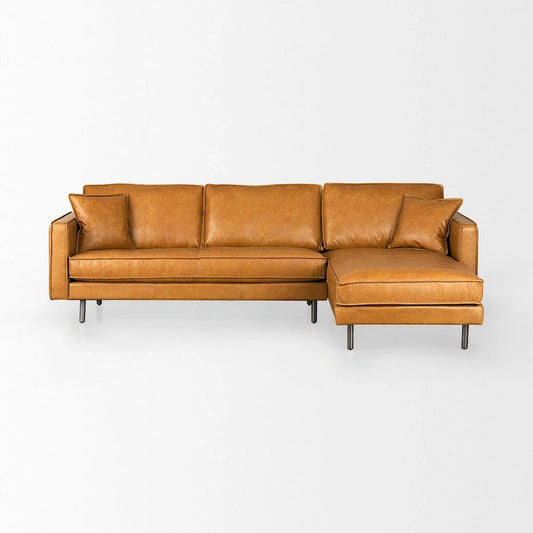 D'Arcy Tan Leather Chaise Sectional - 72.8L x 39.4W x 33.9H
