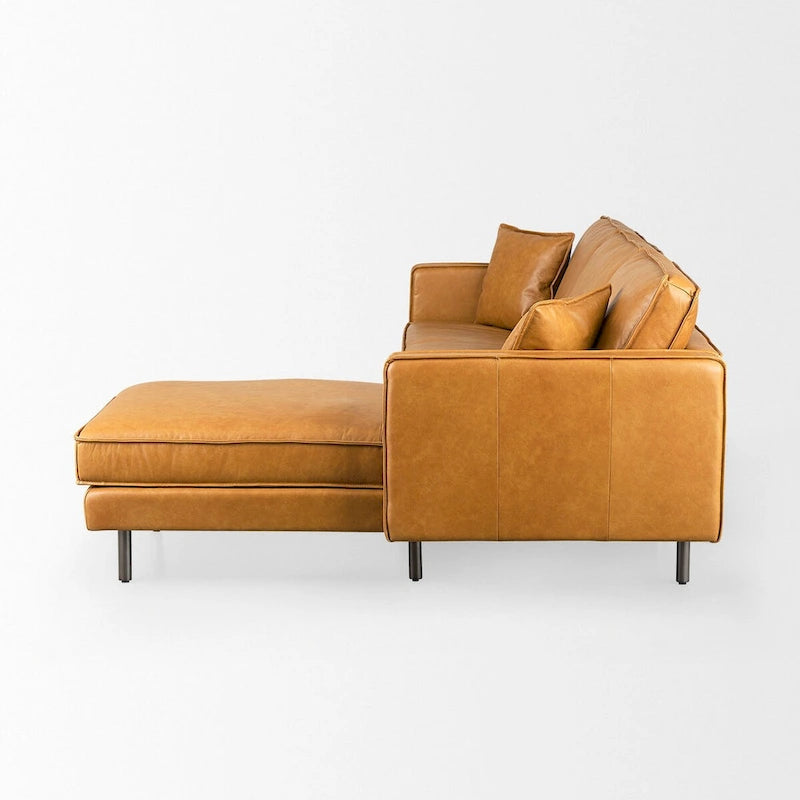 D'Arcy Tan Leather Chaise Sectional - 72.8L x 39.4W x 33.9H