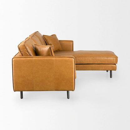 D'Arcy Tan Leather Chaise Sectional - 72.8L x 39.4W x 33.9H