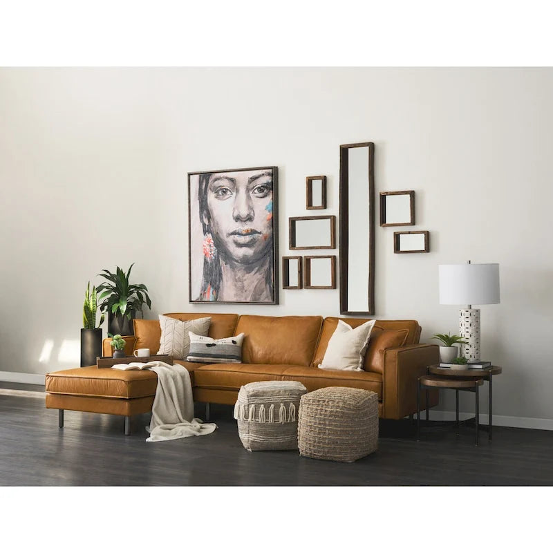D'Arcy Tan Leather Chaise Sectional - 72.8L x 39.4W x 33.9H