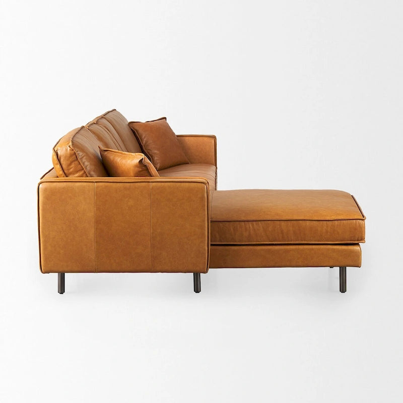 D'Arcy Tan Leather Chaise Sectional - 72.8L x 39.4W x 33.9H