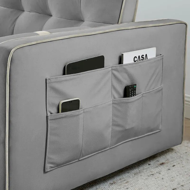 Modern 55.5 Velvet Pull-Out Adjustable Sofa Bed with Side Pockets