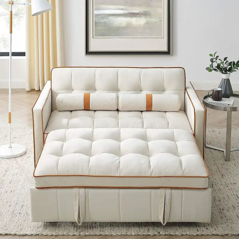 Modern 55.5 Velvet Pull-Out Adjustable Sofa Bed with Side Pockets