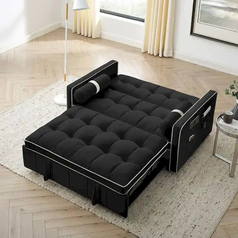 Modern 55.5 Velvet Pull-Out Adjustable Sofa Bed with Side Pockets