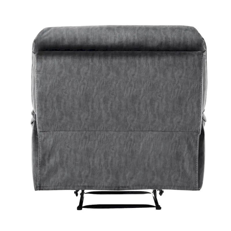 Muir 38 Inch Manual Recliner Chair, Tufted Back Gray Microfiber, Solid Wood