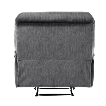 Muir 38 Inch Manual Recliner Chair, Tufted Back Gray Microfiber, Solid Wood