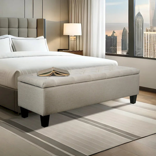 Porthos Home Vero Fabric Flip Top Button Tufted Storage Bench