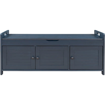 Storage Bench with 3 Shutter-shaped Doors, Shoe Bench with Removable Cushion and Hidden Storage Space
