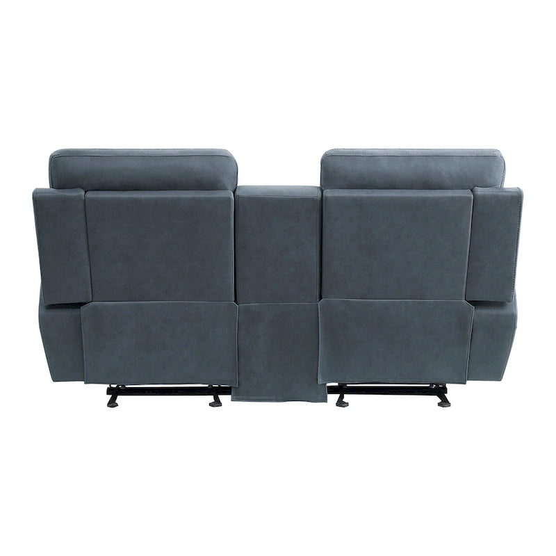 Clif 76 Inch Manual Glider Reclining Loveseat, Solid Wood, Blue Microfiber