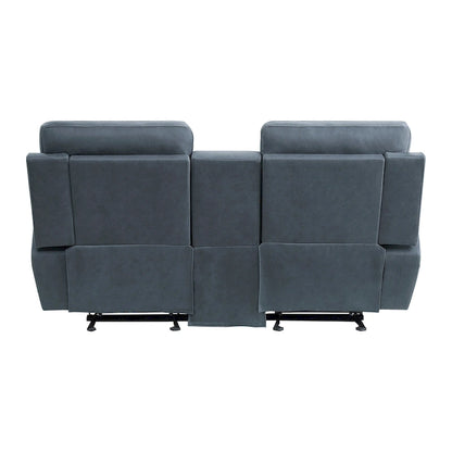 Clif 76 Inch Manual Glider Reclining Loveseat, Solid Wood, Blue Microfiber