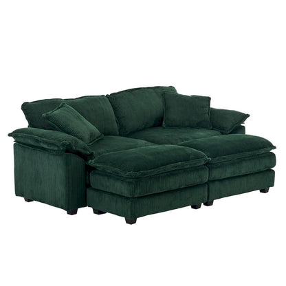 Modern 2-Seater Corduroy Sofa with 4 Support Pillows and 2 Ottomans
