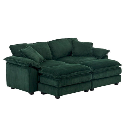 Modern 2-Seater Corduroy Sofa with 4 Support Pillows and 2 Ottomans