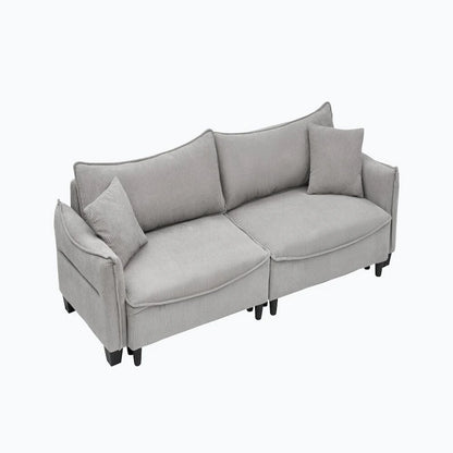 2345 Green Corduroy Fabric, Sofa Can Be Converted Into A Sofa Bed with Two Throw Pillows