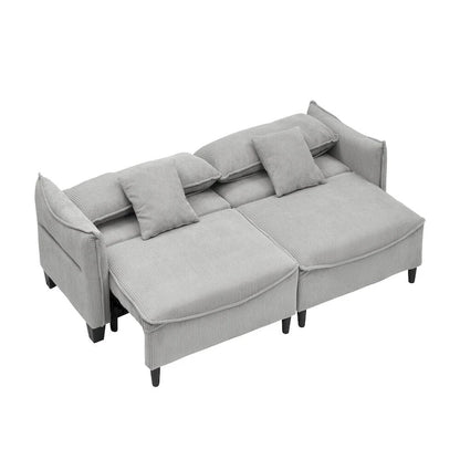 2345 Green Corduroy Fabric, Sofa Can Be Converted Into A Sofa Bed with Two Throw Pillows