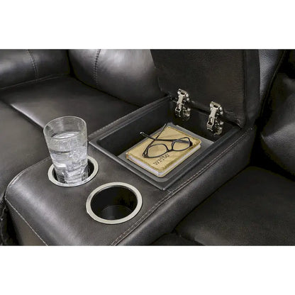 Signature Design by Ashley Mountainous Black Power Reclining Loveseat - 82W x 42D x 42H