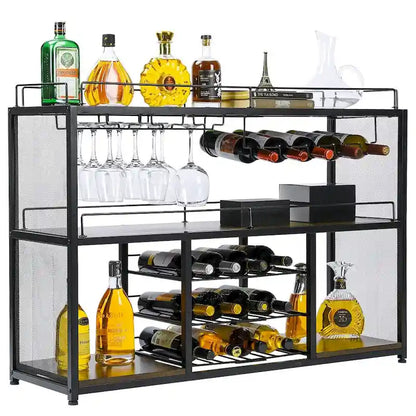 Wine Coffee Bar Liquor Cabinet Freestanding, with Glass Holder