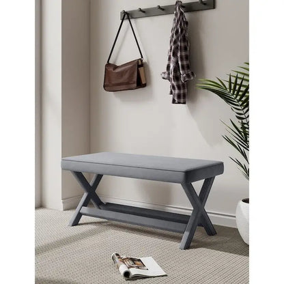 Manhattan Comfort Abigail Mid-Century Modern Velvet Upholstered Bench