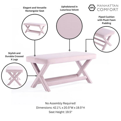 Manhattan Comfort Abigail Mid-Century Modern Velvet Upholstered Bench