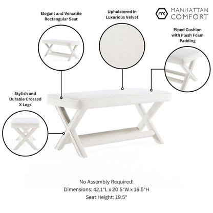 Manhattan Comfort Abigail Mid-Century Modern Velvet Upholstered Bench
