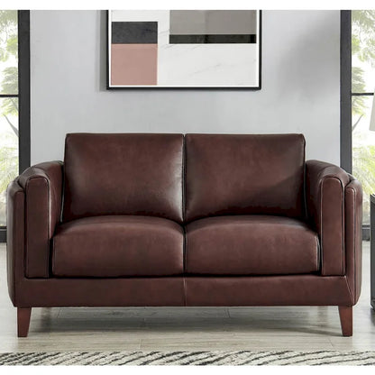 Hydeline Maui Top Grain Leather Loveseat With Feather, Memory Foam and Springs