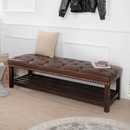 Wooden Base Upholstered Bench for Bedroom for Entryway