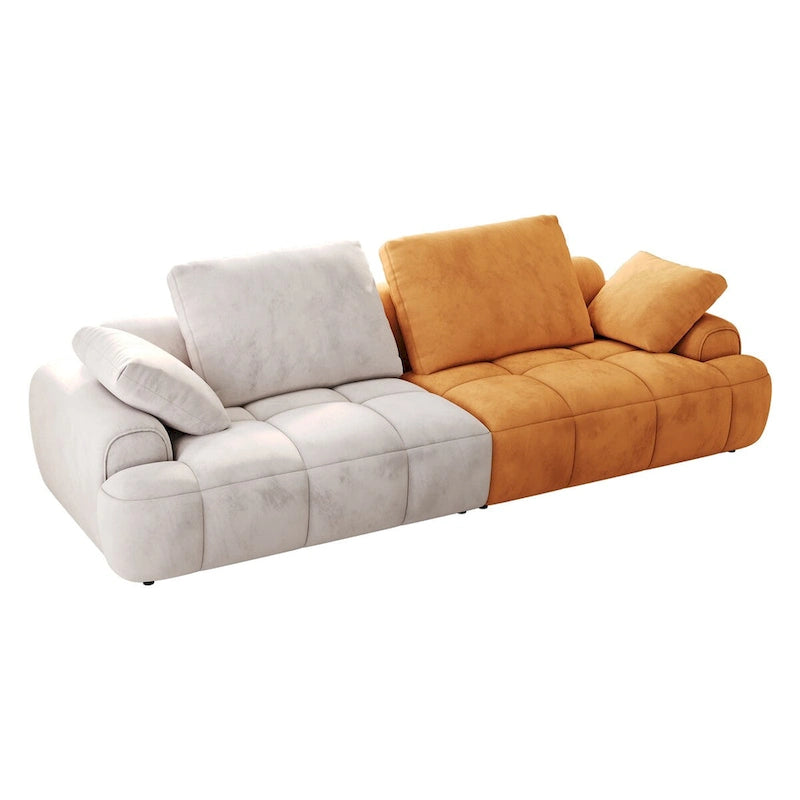 Ouyessir Modern Upholstered Velvet Oversized Sofa Couch with Beige&Yellow Suede Fabric