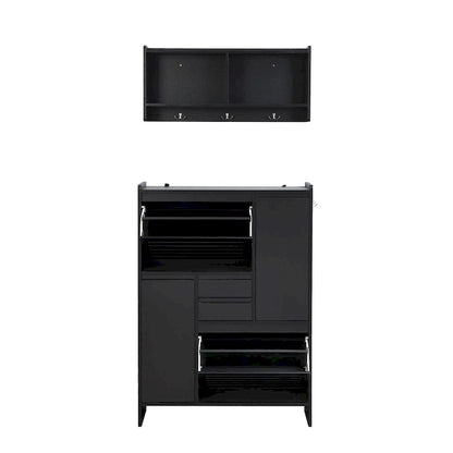 Shoe Cabinet with Wall Cabinet, Space-saving Design Foyer Cabinet with 2 Flip Drawers, Versatile Side Cabinet for Hallway, White