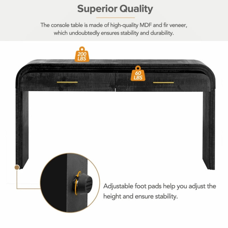 Unique Retro Silhouette Console Table with Open Style, Two Top Drawers