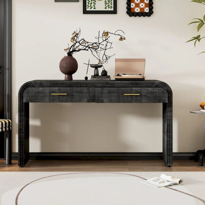 Unique Retro Silhouette Console Table with Open Style, Two Top Drawers