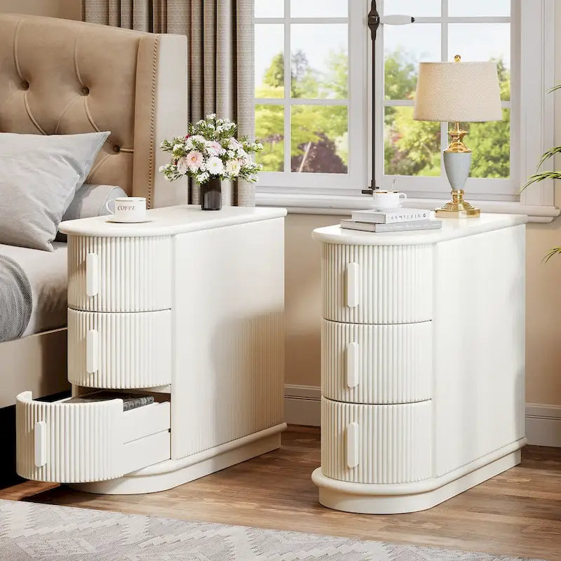 3-drawer Solid Wood ChairSide End Table for Living RoomSet of 2)