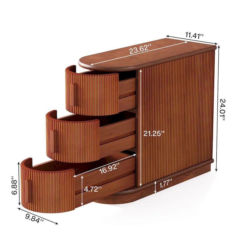 3-drawer Solid Wood ChairSide End Table for Living RoomSet of 2)