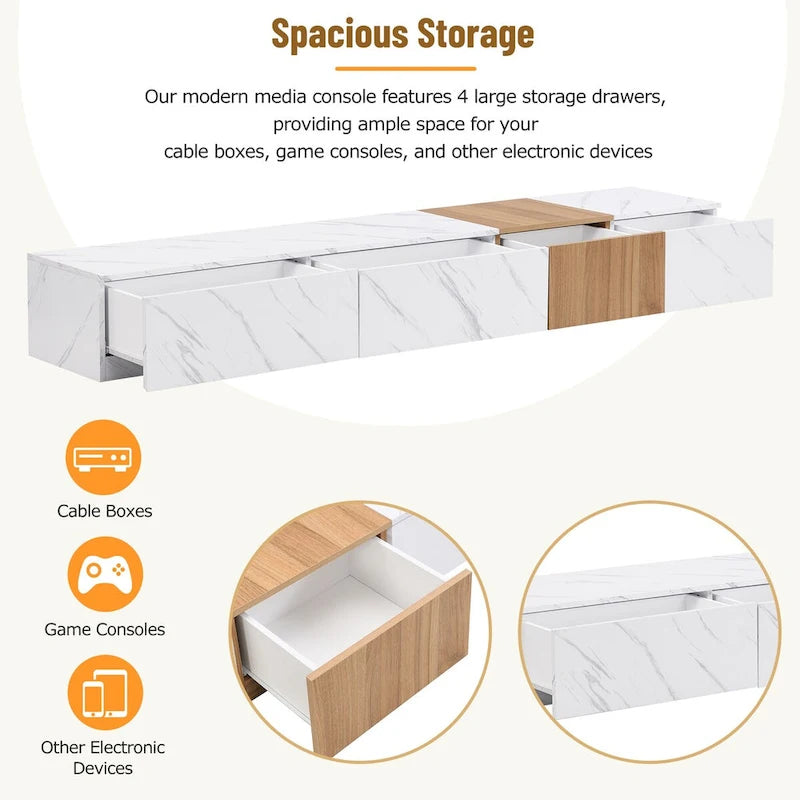 TV Stand for TVs up to 88, Modern Free-Combination Entertainment Center with 4 Storage Drawers
