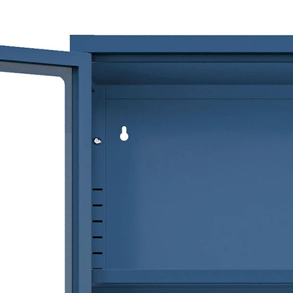 Modern Minimalist 3-Sided Tempered Glass Storage Cabinet with Four Cabinet Doors
