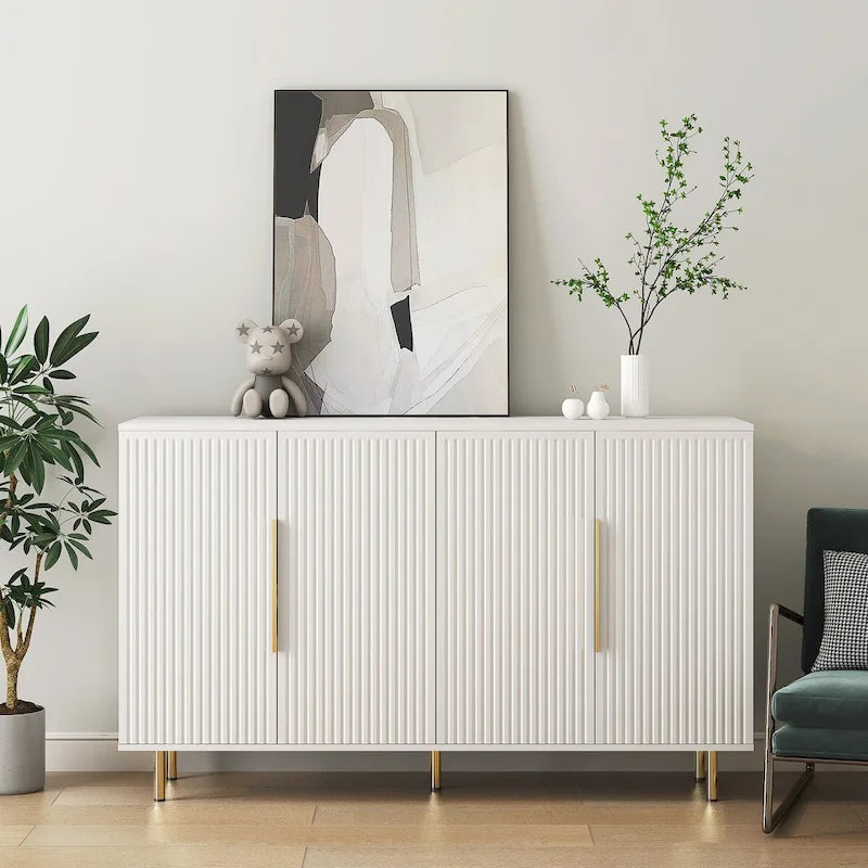 Black Modern Buffet Cabinet with Storage, Fluted Sideboard Large Buffet with Adjustable Shelves, Credenza, Accent Cabinet
