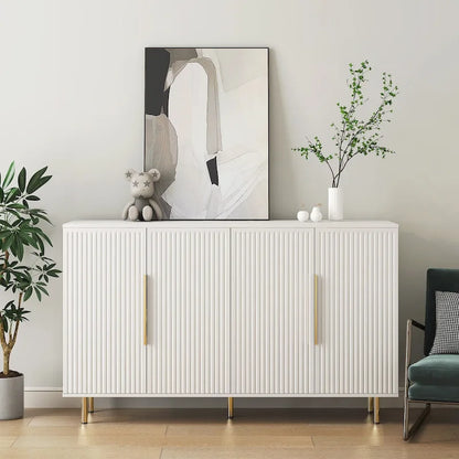 Black Modern Buffet Cabinet with Storage, Fluted Sideboard Large Buffet with Adjustable Shelves, Credenza, Accent Cabinet