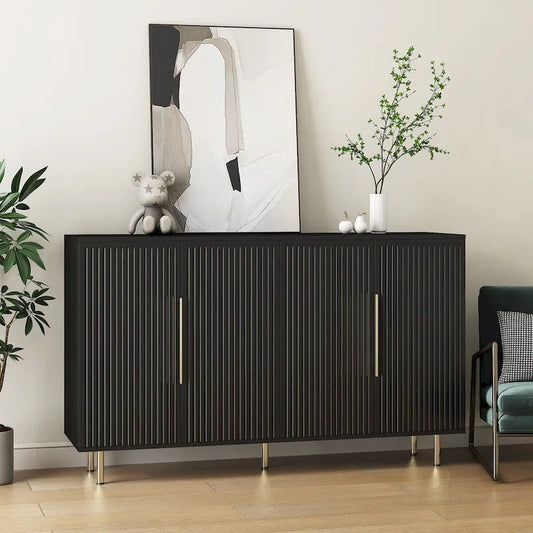 Black Modern Buffet Cabinet with Storage, Fluted Sideboard Large Buffet with Adjustable Shelves, Credenza, Accent Cabinet