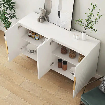 Black Modern Buffet Cabinet with Storage, Fluted Sideboard Large Buffet with Adjustable Shelves, Credenza, Accent Cabinet