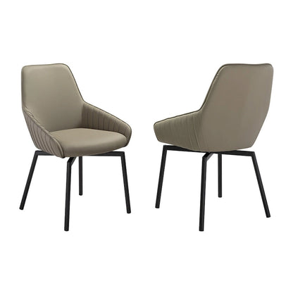 Shin 23 Inch Swivel Dining Chair Set of 2, Curved, Gray Faux Leather, Black