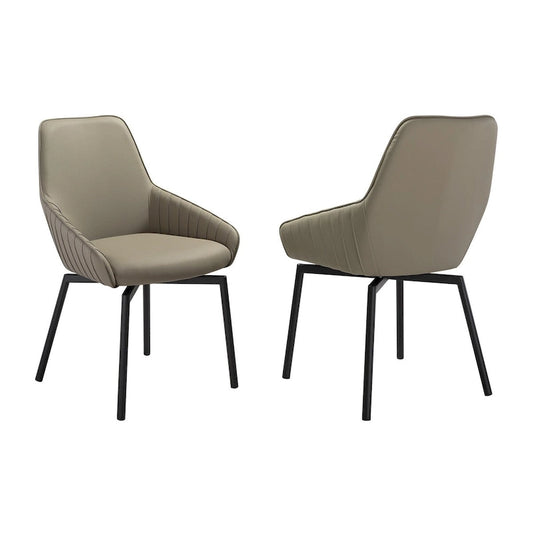 Shin 23 Inch Swivel Dining Chair Set of 2, Curved, Gray Faux Leather, Black