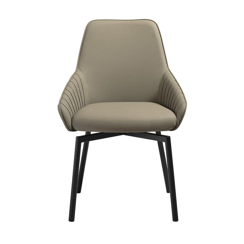 Shin 23 Inch Swivel Dining Chair Set of 2, Curved, Gray Faux Leather, Black