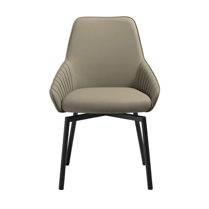 Shin 23 Inch Swivel Dining Chair Set of 2, Curved, Gray Faux Leather, Black