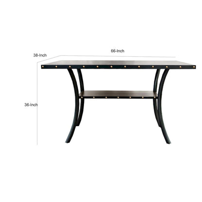 Sie 38 Inch Counter Height Table, Rectangular, Nailhead Trim, Black Wood