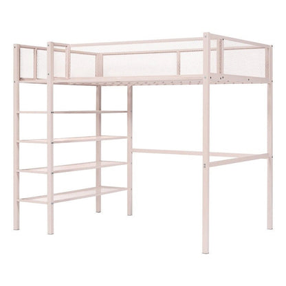 Twin Size Metal Loft Bed with 4-Tier Shelves and Storage