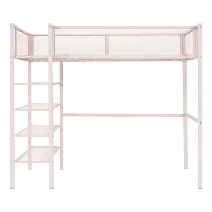 Twin Size Metal Loft Bed with 4-Tier Shelves and Storage
