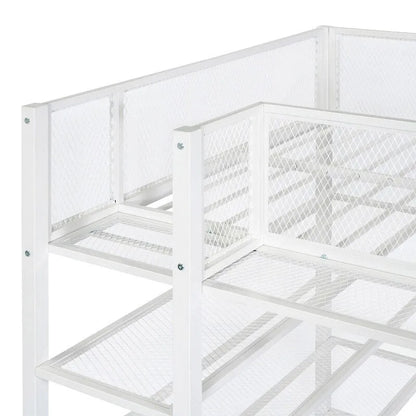 Twin Size Metal Loft Bed with 4-Tier Shelves and Storage