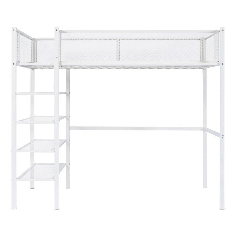 Twin Size Metal Loft Bed with 4-Tier Shelves and Storage
