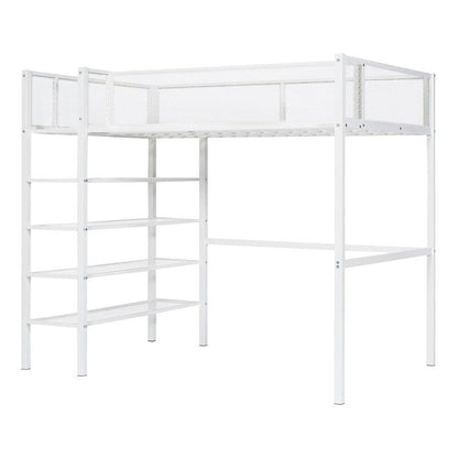 Twin Size Metal Loft Bed with 4-Tier Shelves and Storage
